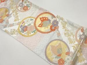佐賀錦丸文に蝶・花々模様織出し袋帯